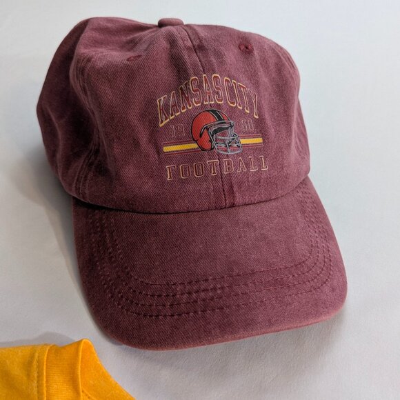 Kansas City Chiefs Yellow Shirt Size Small and Baseball Cap Dark Red/Wine Color - Picture 3 of 11